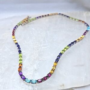 Multicolor Gemstone Necklace With Gift Pouch